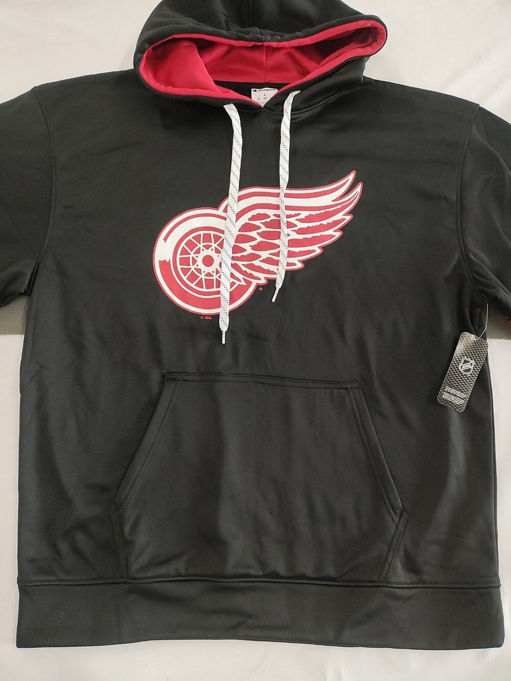 Detroit Red Wings Champion Hoodie Black Red Size L NHL Hockey Sweat Shirt P